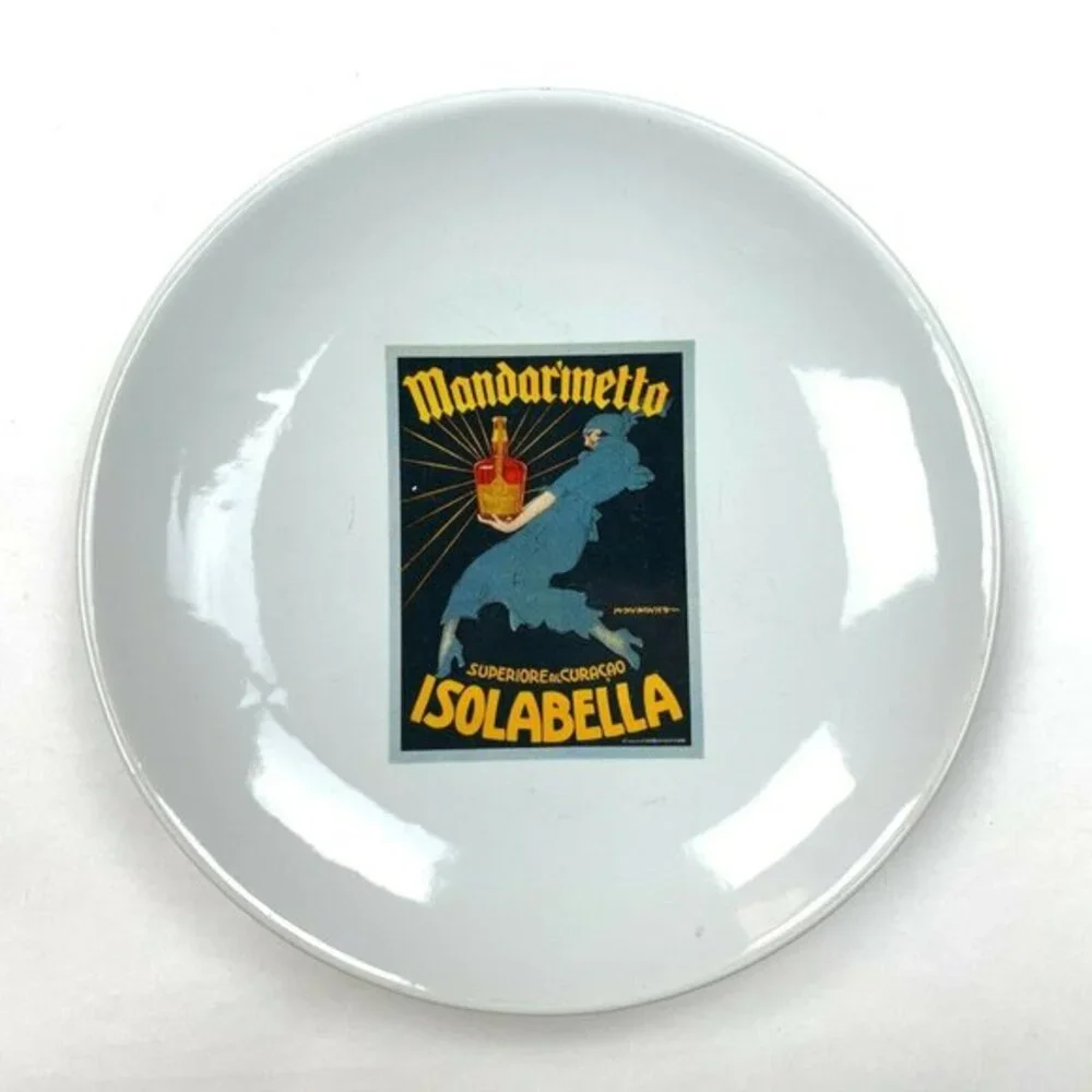 Pottery Barn Vintage Poster Cocktail Plate Rare 2002 8'' Mondarinetto Isolabella